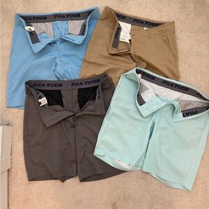PGA Tour Men's Flat Front Shorts - Light Blue, Tan, Gray, Aqua (4 Pairs of Short